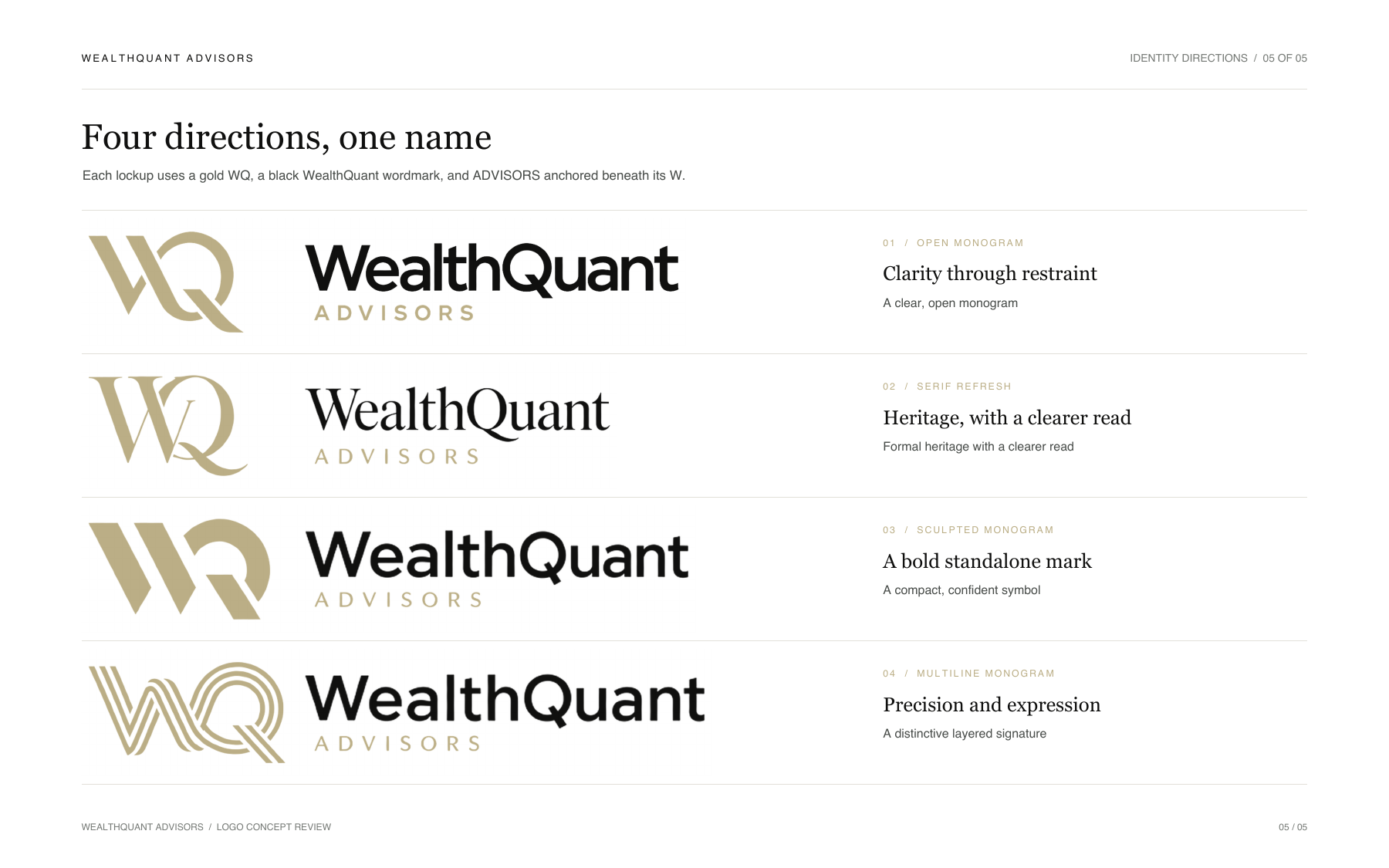Four WealthQuant Advisors logo directions, shown together